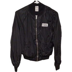 PINK Victoria's Secret Bomber Jacket Black w/ White Graphics Size XS